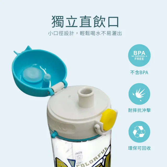 【PUKU 藍色企鵝】Tritan直飲揹帶水壺500ml(藍/粉/黃/綠)