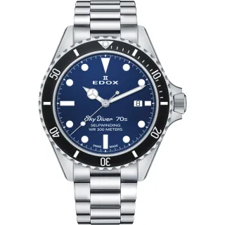 【EDOX 伊度】SkyDiver 傘兵悍將機械錶-藍/42mm(E80112.3NM.BUI)