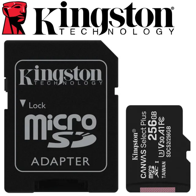 【Kingston 金士頓】256GB 100MB/s microSDXC UHS-I U3 A1 V30  記憶卡(SDCS2/256GB 平輸)