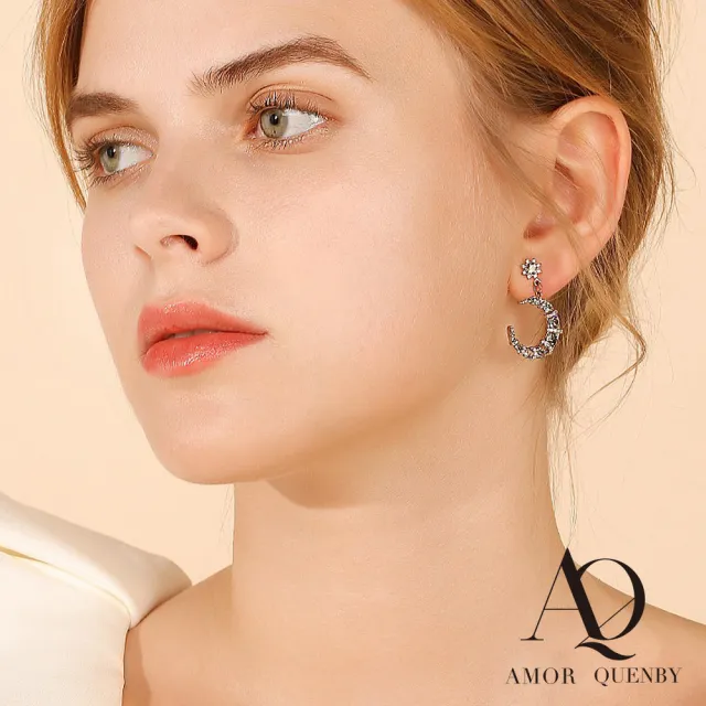 【AQ】925純銀 月牙彎彎帶鑽質感耳環/耳針(飾品/配件/