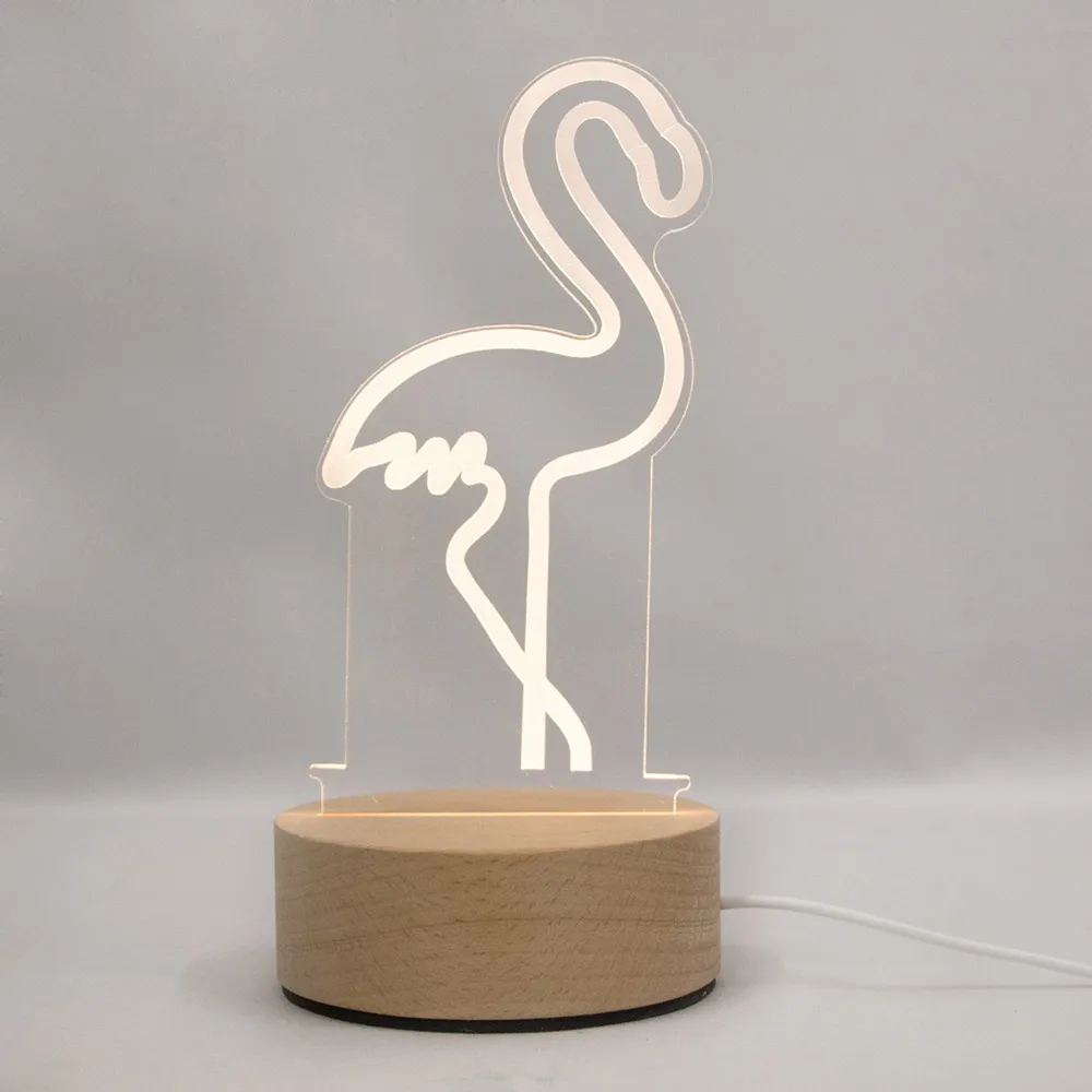北歐風3D立體造型 LED原木底座USB小夜燈-紅鶴(聖誕節/交換禮物)