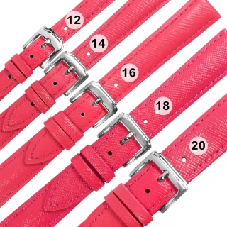 【Watchband】12.14.16.18.20 mm / 各品牌通用 真皮防刮壓紋錶帶 不鏽鋼扣頭(桃紅色)