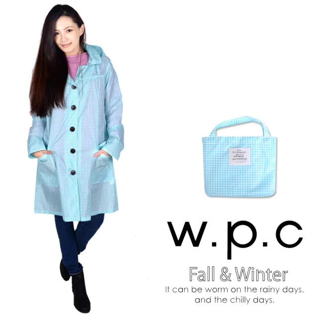 【w.p.c】寬版格紋款。時尚雨衣/風衣 R1016(藍白格)