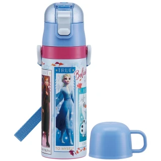 【迪士尼Disney】冰雪奇緣 彈蓋式直飲+杯式 不鏽鋼保冷保溫杯470ML 附背帶(兩用型飲口)(保溫瓶)