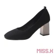 【MISS.K】純色針織方頭舒適高跟鞋(黑)