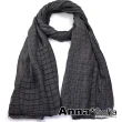 【AnnaSofia】圍巾披肩-清新立體方摺 拷克邊棉麻感 現貨(深灰色)