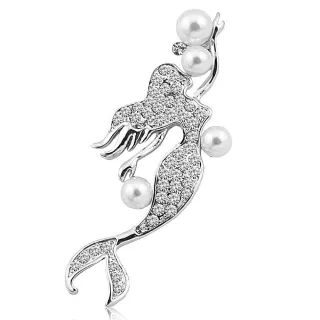 【Jpqueen】閃耀珍珠美人魚鋯石胸針別針兩用(2色可選)