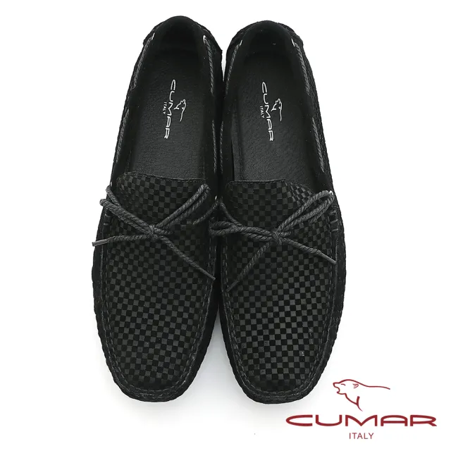 【CUMAR】時尚休閒 牛皮綁帶帆船鞋(黑色)