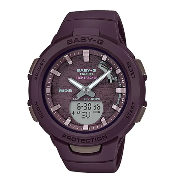 【CASIO 卡西歐】BABY-G 藍牙運動雙顯錶 樹脂錶帶 咖啡 防水100米 雙LED照明(BSA-B100AC-5A)