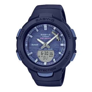 【CASIO 卡西歐】BABY-G 藍牙運動雙顯錶 樹脂錶帶 海軍藍 防水100米 雙LED照明(BSA-B100AC-2A)