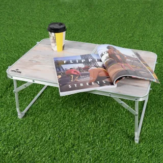 【LIFECODE】橡木紋便攜鋁合金折疊桌/床上桌60x40cm