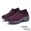 【HAPPY WALK】舒適撞色線條飛織襪套氣墊休閒鞋(紫)