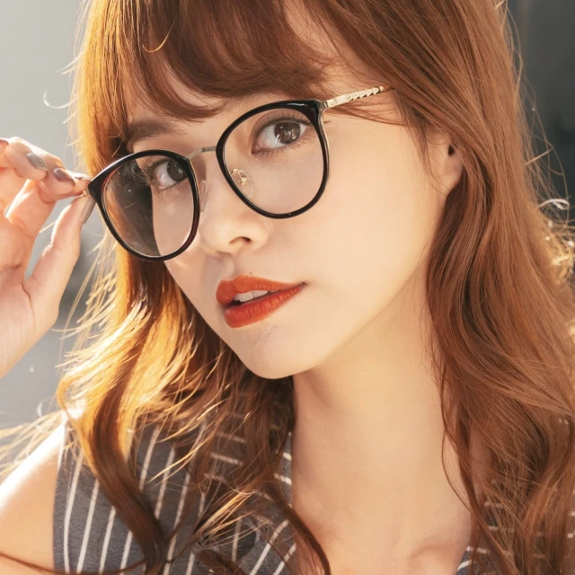 【ALEGANT】韓版拼接設計潮流深栗棕波士頓框金屬鏡腳UV400濾藍光眼鏡(簡約潮流顯小臉棕色平光眼鏡)