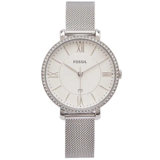【FOSSIL】鑽鑲優雅風米蘭帶錶帶手錶-白面X銀色/36mm(ES4627)