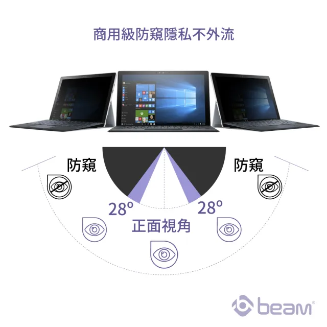 【BEAM】Microsoft Surface Pro 4/5/6/7 重覆黏貼式防窺螢幕保護貼(通用款)