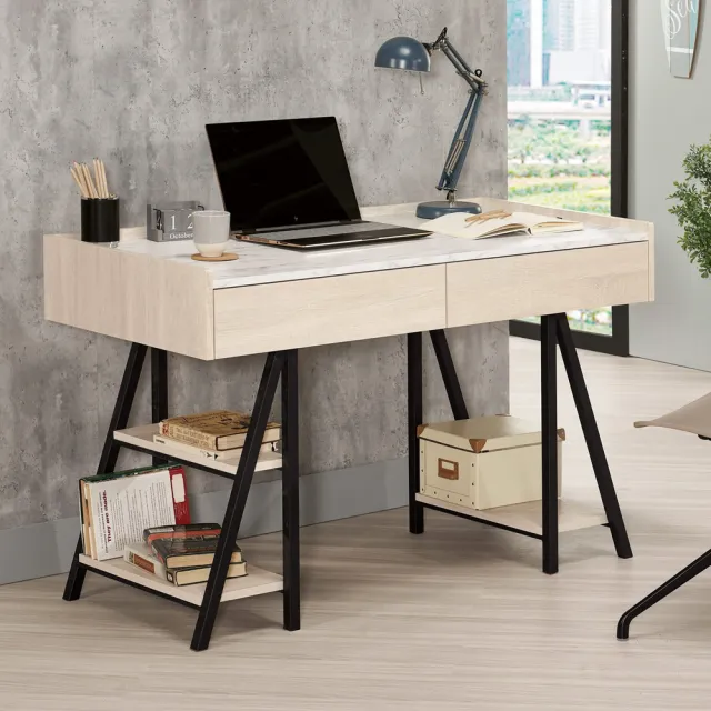 【BODEN】妮絲4尺二抽仿石面書桌/工作桌(桌下置物架型)