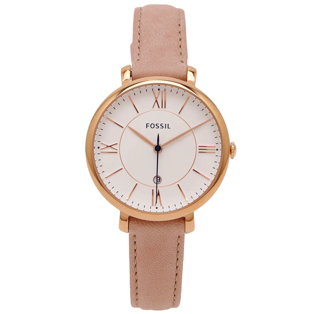 【FOSSIL】Jacqueline 粉紅優雅風的皮革女性手錶-白面/35mm(ES3988)
