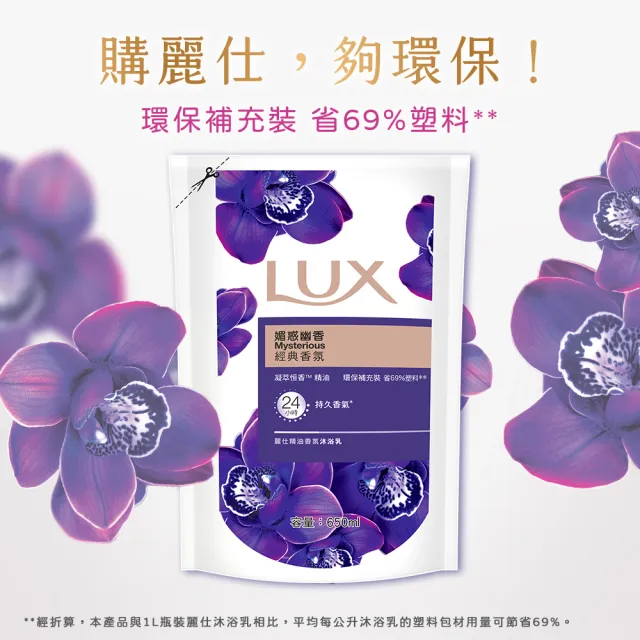 【LUX 麗仕】精油香氛沐浴乳補充包650ml(媚惑幽香/水嫩柔膚/愉悅清爽/嫵媚迷香)