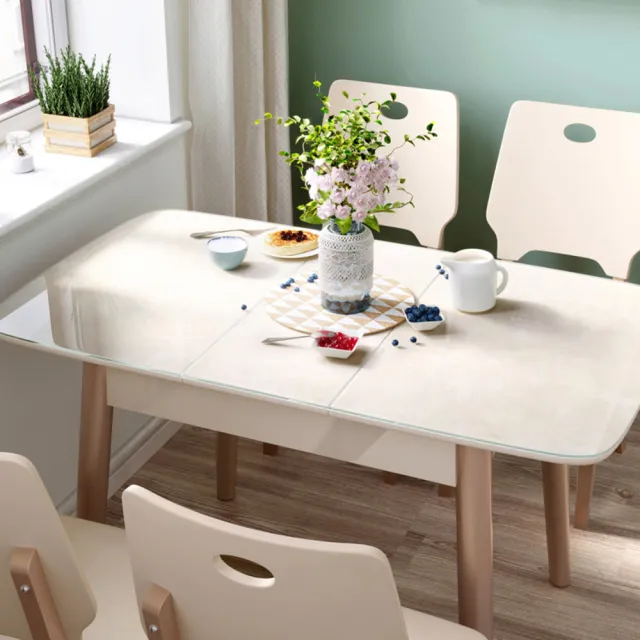 【hoi! 好好生活】林氏木業時尚簡約大理石紋鋼化玻璃折疊餐桌 1.2M LS159-玫瑰金色