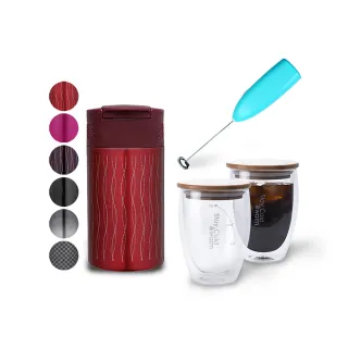 【CookPower 鍋寶】咖啡萃取杯+雙層玻璃杯超值3件組(加碼贈奶泡器)