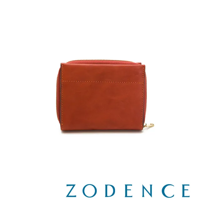 【ZODENCE 佐登司】CHORD義大利植鞣革多功能卡片零錢短夾(橘紅)