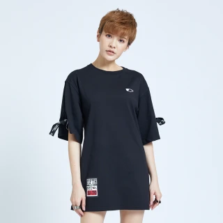 【5th STREET】女寬長版織帶短袖T恤-黑色