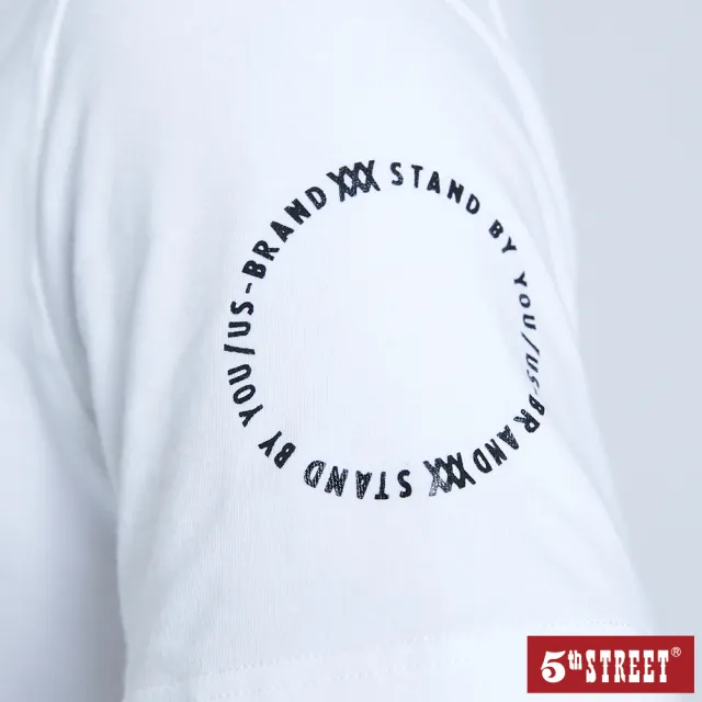【5th STREET】男潮流印花短袖T恤-米白