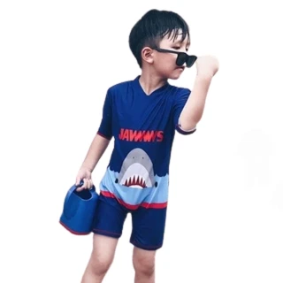 【橘魔法】衝浪恐龍 鯊魚 藍色紅龍 連身泳衣(一件式 連身泳裝 防曬泳衣 兒童 男童 海邊 玩水)