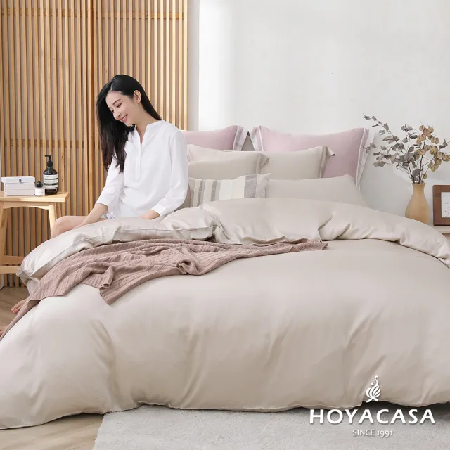 【HOYACASA】60支天絲兩用被套床包組-法式簡約(加大-奶霜杏)