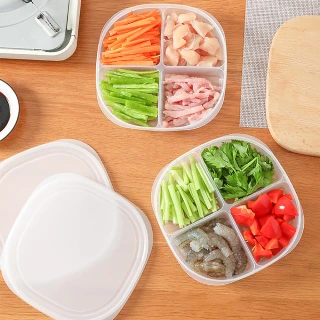 【美味防潮】日式食品級四格食品保鮮盒2入(密封盒 備菜盒 分裝盒 分格餐盒 冰箱收納盒 餐盒 便當盒 野餐)