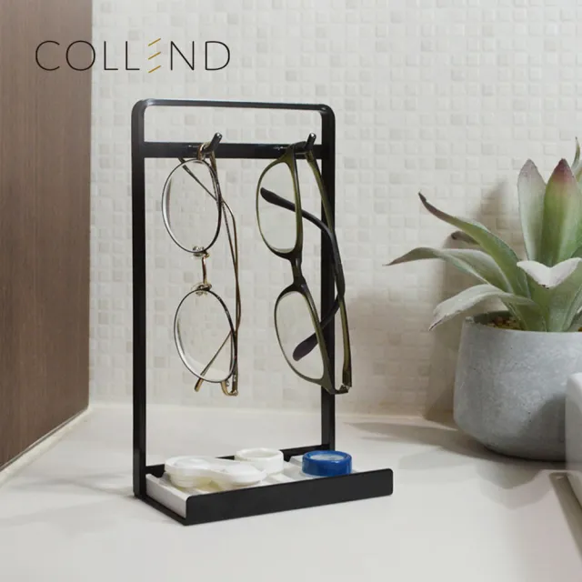 【日本COLLEND】鋼製飾品/眼鏡收納掛架-附珪藻土墊-2色可選(眼鏡架/眼鏡收納架/珪藻土吸水收納座)