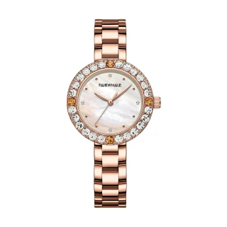 【Mark Fairwhale 馬克菲爾】精緻奢華鑲崁鑽圈設計玫瑰金女用錶-3520(高調精緻手錶)