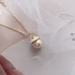 【City Diamond 引雅】日本AKOYA珍珠純銀橡果造型黃K金晶鑽伸縮項鍊