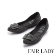 【FAIR LADY】我的旅行日記 時髦金屬腰帶釦平底鞋(黑格紋、502759)