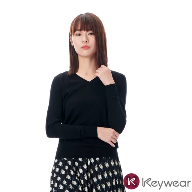 【KeyWear 奇威名品】輕柔舒適V領針織毛衣(共4色)