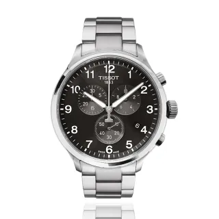 【TISSOT 天梭】Chrono XL 銀框 黑面 不鏽鋼金屬手錶 男錶 情人節(T116.617.11.057.01)