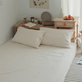 【翔仔居家】台灣製 長絨棉 素色枕套床包3件組 燕麥杏(加大)