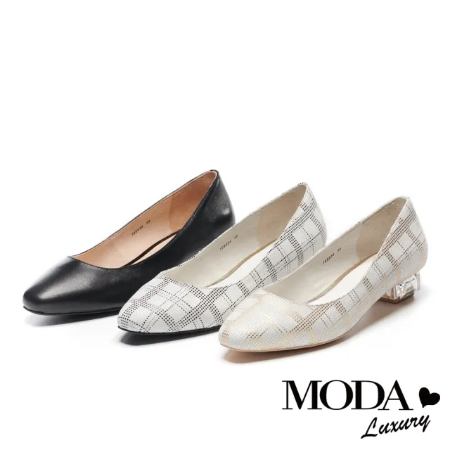 【MODA Luxury】簡約時尚獨特透明造型低跟鞋(黑格)