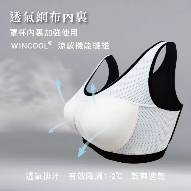 【Clany 可蘭霓】台灣製 透氣包覆顯瘦防震加大尺碼無鋼圈 M-2XLQ運動涼感內衣(經典黑6965-63)