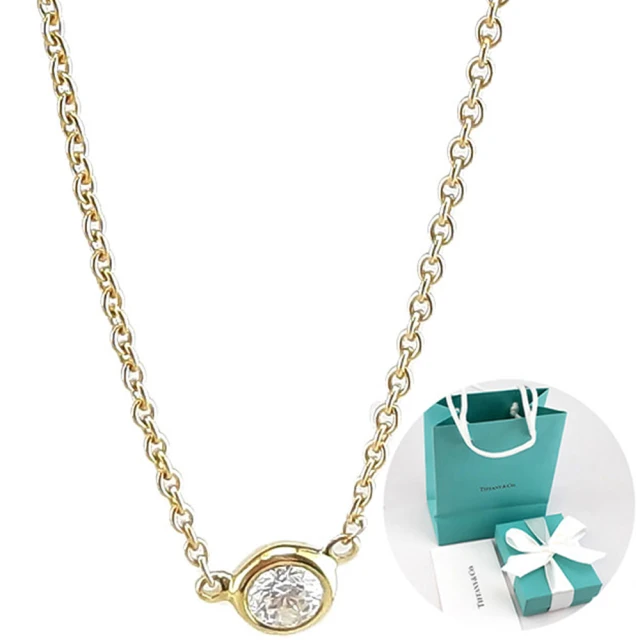 【Tiffany&Co. 蒂芙尼】明亮切割圓形鑽石墜飾18K金項鍊(真鑽)
