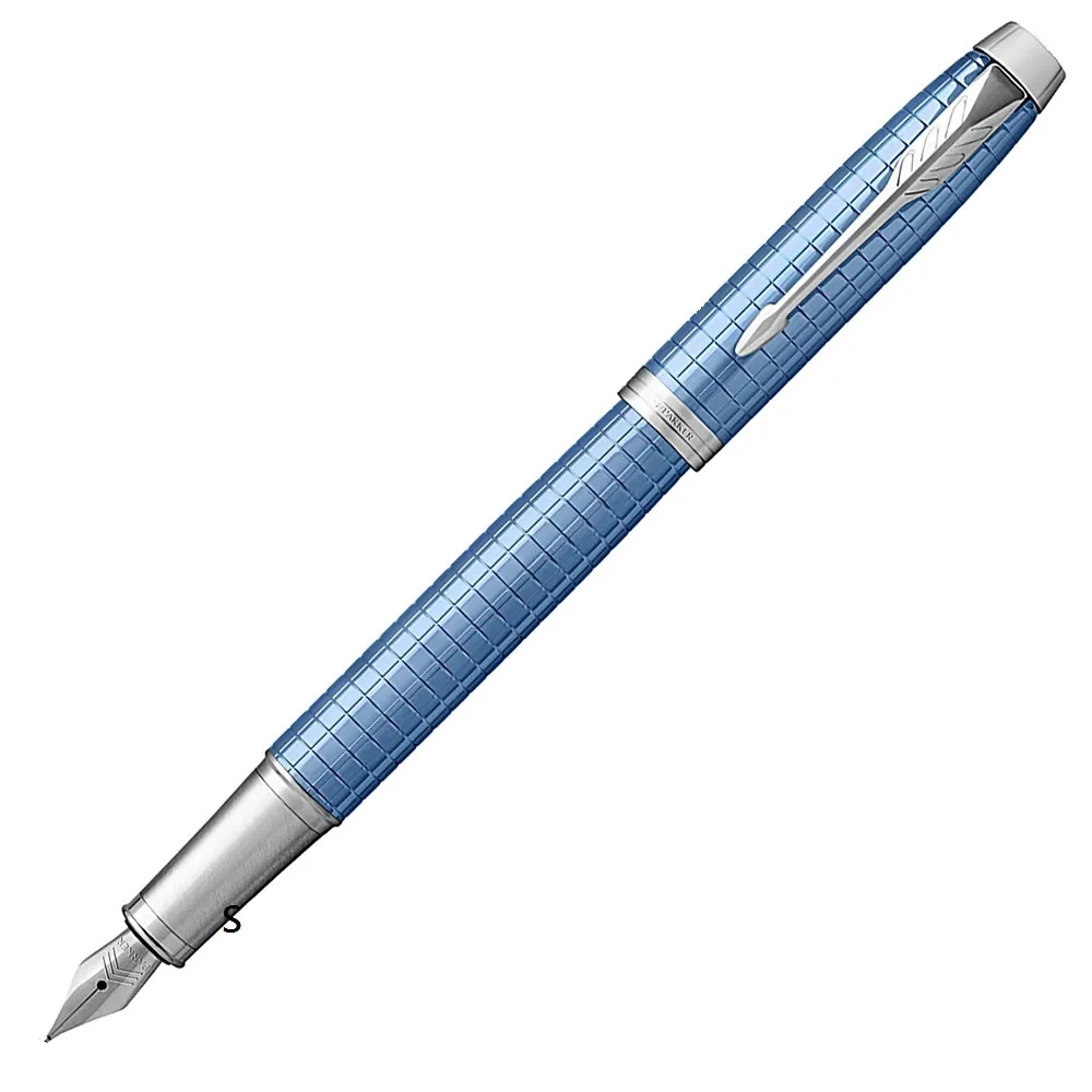 【PARKER】派克新經典豪華系列 鈦藍格紋白夾鋼筆