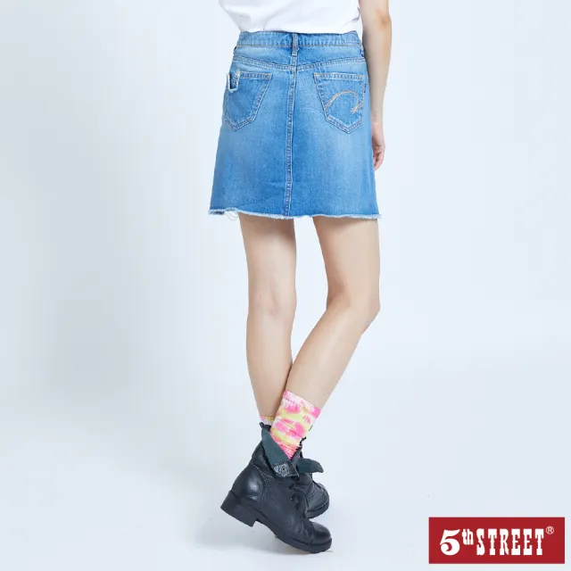 【5th STREET】雙11 女裝 短裙 牛仔短裙 高腰 A字裙 淺藍(980024)