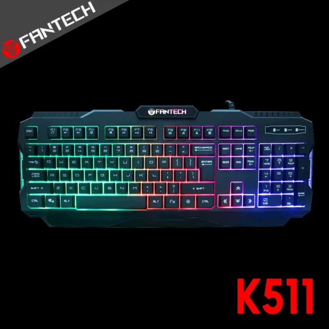 【FANTECH】混光多彩燈效薄膜電競鍵盤(K511)