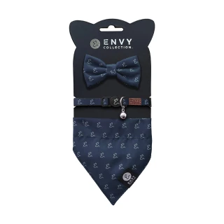 【ENVY COLLECTION】貓頸圈 藍墨灰logo三件組(頸圈領結領巾)