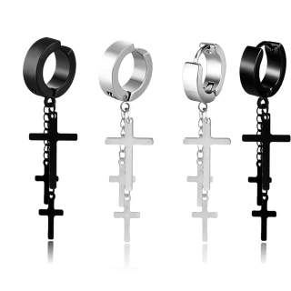 【RJNewYork】龐克態度鋼合金十字耳夾垂墜耳環(2色各2款可選)