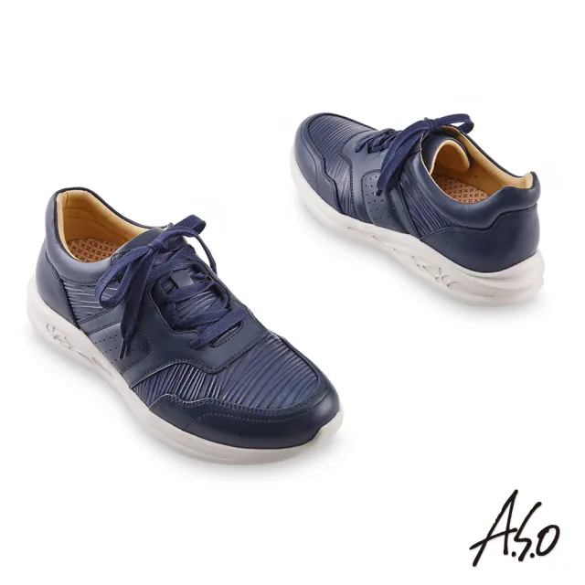 【A.S.O 阿瘦集團】機能休閒 勁步健康異材綁帶休閒鞋(藍)
