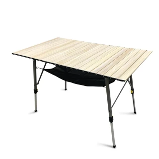 【Lumikenka 露米】木紋無段式鋁捲桌(鋁捲桌、蛋捲桌、露營桌、野餐桌)