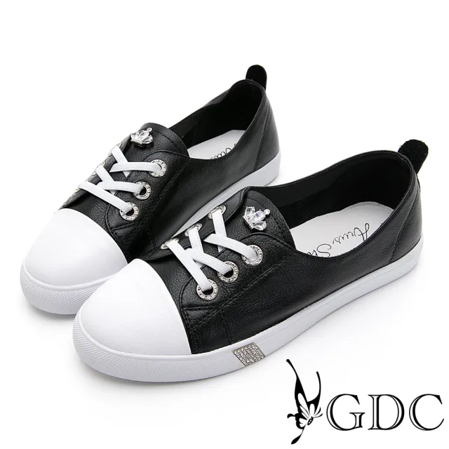 【GDC】GDC-經典百搭小皇冠俏皮可愛平底超舒適Q彈休閒鞋-黑色(014568)