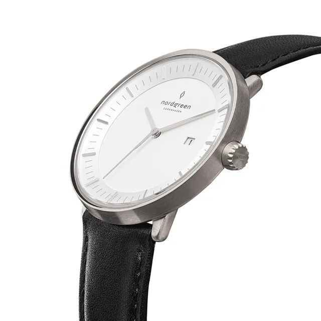 【Nordgreen】哲學家 40mm 月光銀殼×白面 米蘭錶帶+綠尼龍錶帶+極夜黑皮錶帶 組合裝(PH40SIMESINAGLBL)