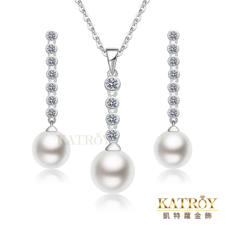 【KATROY】珍珠項鍊耳環套組 12.0 - 14.0 mm 白珍珠 耳針/耳夾 式 垂墜 生日 母親節 PA6034(銀色款套組)
